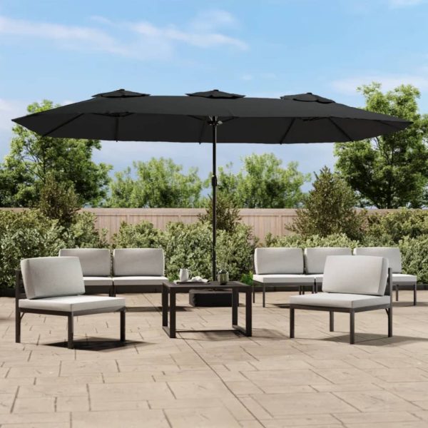 Umbrelă de soare cu două capete, negru, 449×245 cm