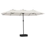 Umbrelă de grădină cu două capete/LED, alb nisipiu, 449×245 cm