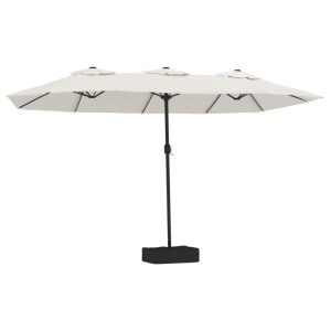 Umbrelă de grădină cu două capete/LED, alb nisipiu, 449×245 cm