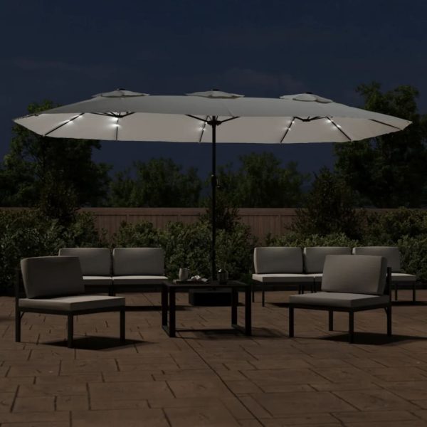 Umbrelă de grădină cu două capete/LED, alb nisipiu, 449×245 cm