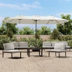 Umbrelă de grădină cu două capete/LED, alb nisipiu, 449×245 cm