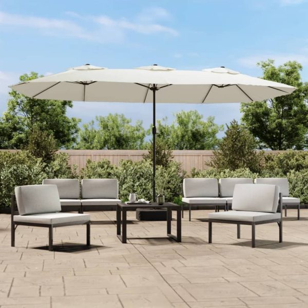 Umbrelă de grădină cu două capete/LED, alb nisipiu, 449×245 cm