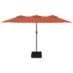 Umbrelă de grădină cu două capete/LED, cărămiziu, 449×245 cm