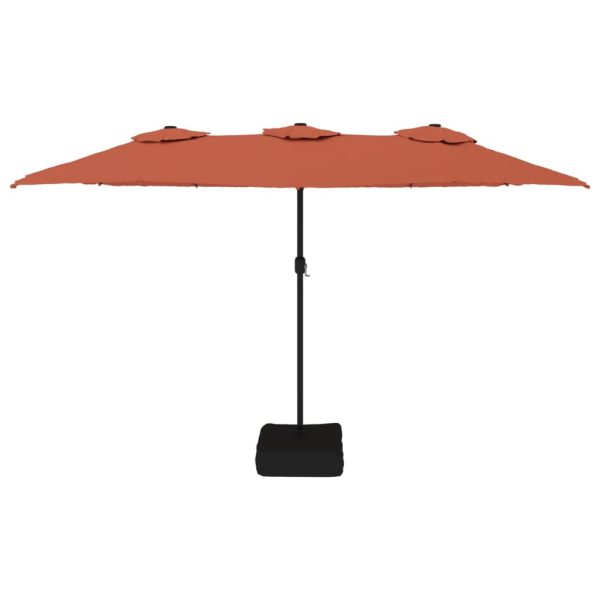 Umbrelă de grădină cu două capete/LED, cărămiziu, 449×245 cm