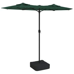Umbrelă de grădină cu două capete cu LED-uri, verde, 316×240 cm