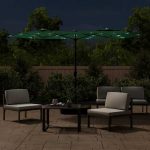 Umbrelă de grădină cu două capete cu LED-uri, verde, 316×240 cm