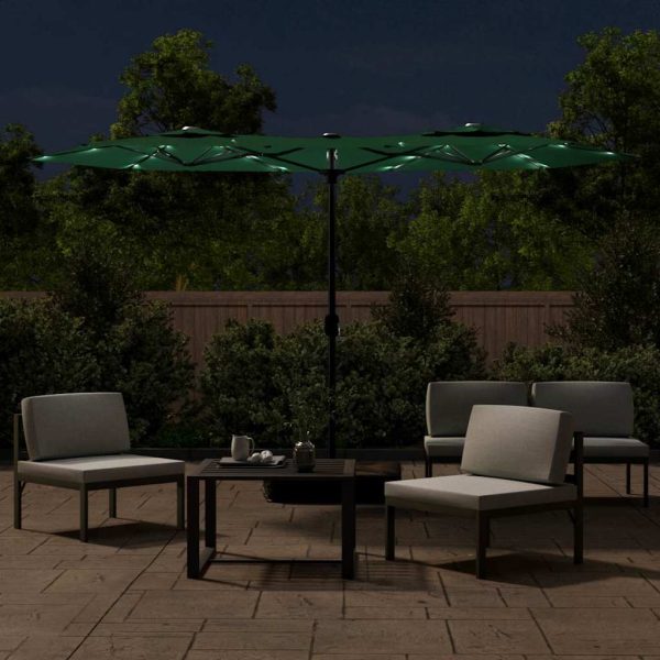 Umbrelă de grădină cu două capete cu LED-uri, verde, 316×240 cm