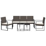 Set mobilier de grădină cu perne, 5 piese, maro, PP ratan
