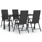 Set mobilier de grădină, 5 piese, negru, poliratan