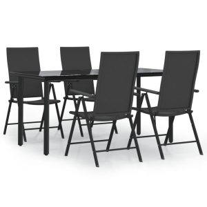 Set mobilier de grădină, 5 piese, negru, poliratan