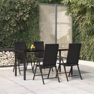 Set mobilier de grădină, 5 piese, negru, poliratan