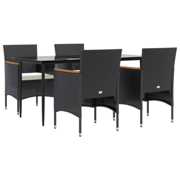 Set de masă pentru grădină, 5 piese, cu perne, negru