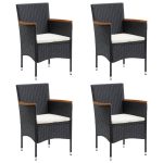 Set de masă pentru grădină, 5 piese, cu perne, negru