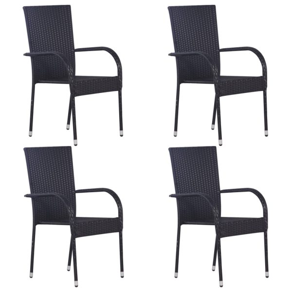 Set mobilier de grădină, 5 piese, negru, poliratan