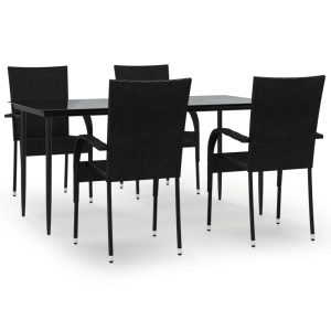 Set mobilier de grădină, 5 piese, negru, poliratan