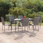 Set mobilier de grădină, 7 piese, gri, poliratan