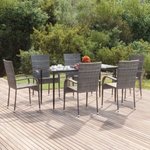 Set mobilier de grădină, 7 piese, gri, poliratan