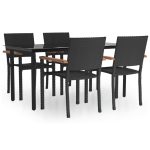 Set mobilier de grădină, 5 piese, negru, poliratan