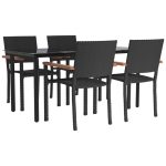 Set mobilier de grădină, 5 piese, negru, poliratan