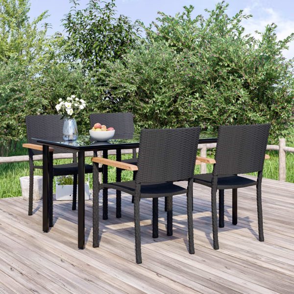 Set mobilier de grădină, 5 piese, negru, poliratan