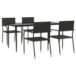 Set mobilier de grădină, 5 piese, negru, poliratan