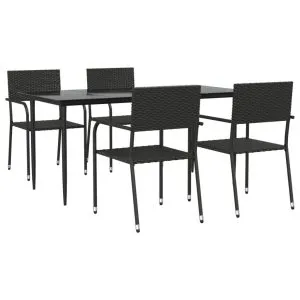 Set mobilier de grădină, 5 piese, negru, poliratan