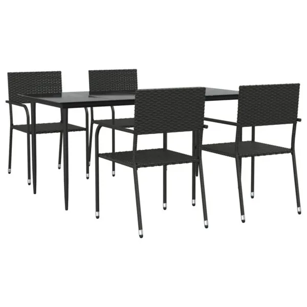 Set mobilier de grădină, 5 piese, negru, poliratan