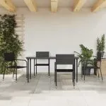 Set mobilier de grădină, 5 piese, negru, poliratan