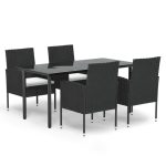 Set mobilier de grădină cu perne, 5 piese, negru, poliratan
