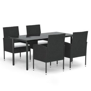 Set mobilier de grădină cu perne, 5 piese, negru, poliratan