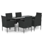 Set mobilier de grădină cu perne, 7 piese, negru, poliratan