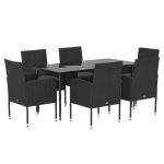 Set mobilier de grădină cu perne, 7 piese, negru, poliratan