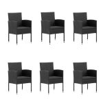 Set mobilier de grădină cu perne, 7 piese, negru, poliratan