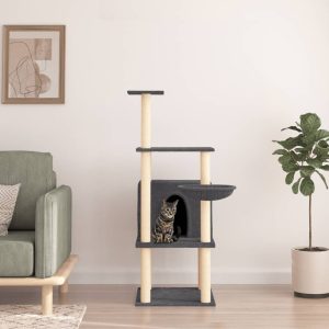Ansamblu de pisici, stâlpi din funie sisal, gri închis, 132 cm