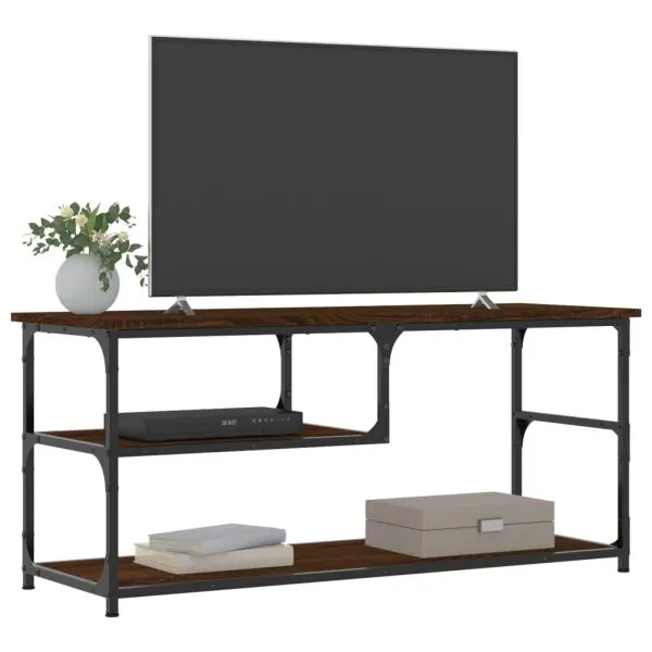 Comodă TV, stejar maro, 103x38x46,5 cm, lemn prelucrat și oțel