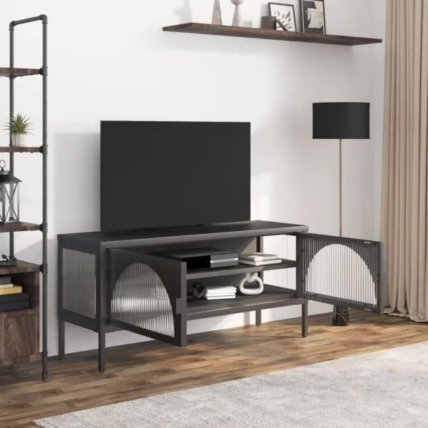 Dulap TV, negru, 105x35x50 cm, sticlă și oțel