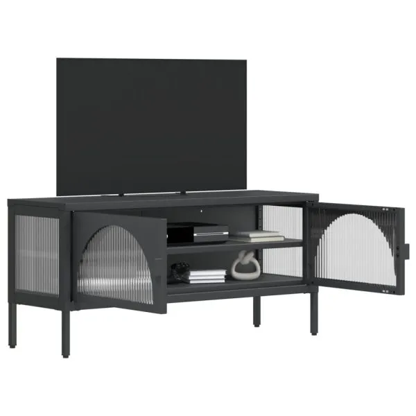 Dulap TV, negru, 105x35x50 cm, sticlă și oțel