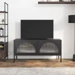 Dulap TV, negru, 105x35x50 cm, sticlă și oțel