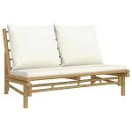 Set mobilier de grădină, cu perne alb crem, 4 piese, bambus