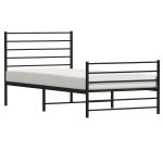 Cadru pat metalic cu tăblii de cap/picioare, negru, 107×203 cm