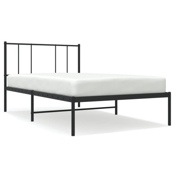Cadru de pat din metal cu tăblie, negru, 100×200 cm