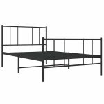 Cadru pat metalic cu tăblii de cap/picioare, negru, 80×200 cm