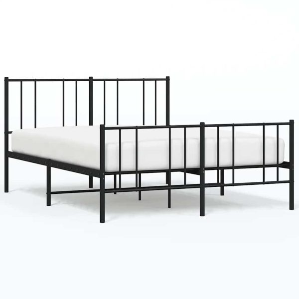 Cadru pat metalic cu tăblie de cap/picioare, negru, 120×200 cm