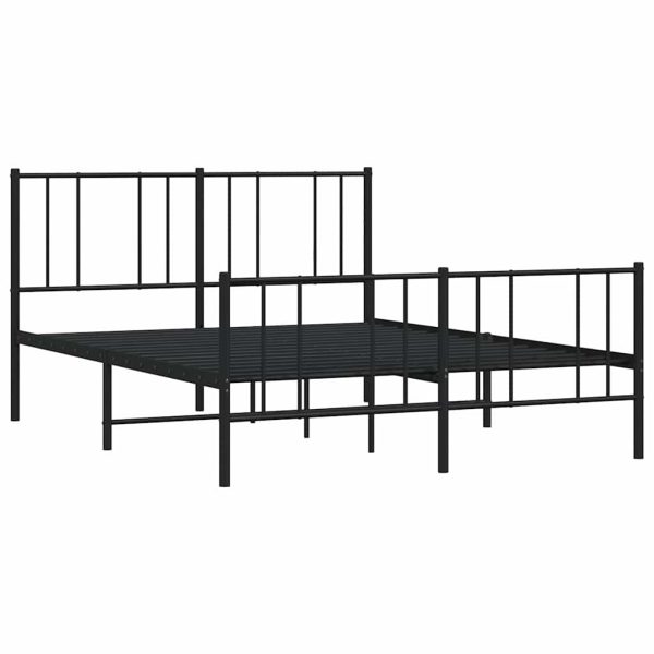 Cadru pat metalic cu tăblie de cap/picioare, negru, 120×200 cm