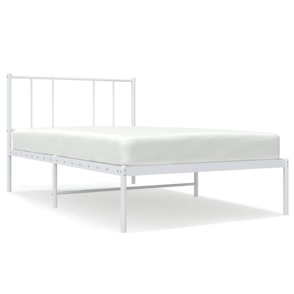 Cadru de pat din metal cu tăblie, alb, 100×200 cm