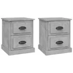 Noptiere, 2 buc, gri beton, 39x39x47,5 cm, lemn prelucrat