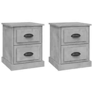 Noptiere, 2 buc, gri beton, 39x39x47,5 cm, lemn prelucrat