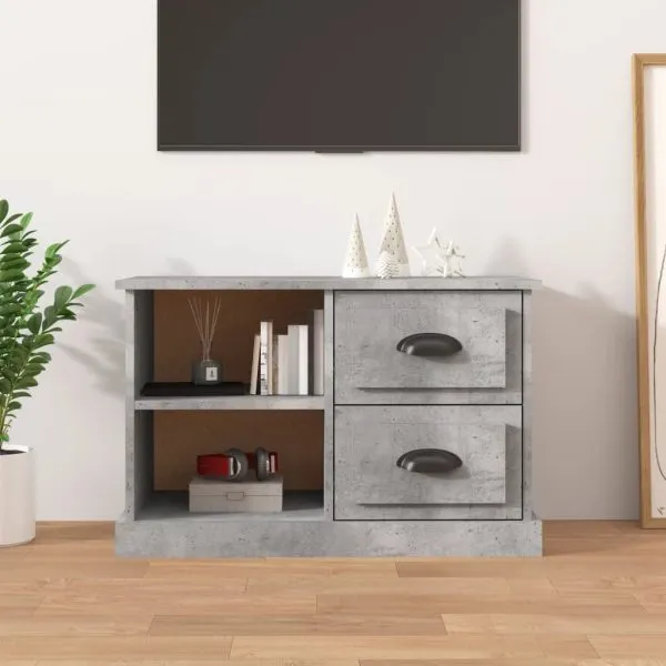 Comodă TV, gri beton, 73×35,5×47,5 cm, lemn prelucrat