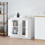 Servante, 2 buc., alb, 37,5×35,5×67,5 cm, lemn prelucrat