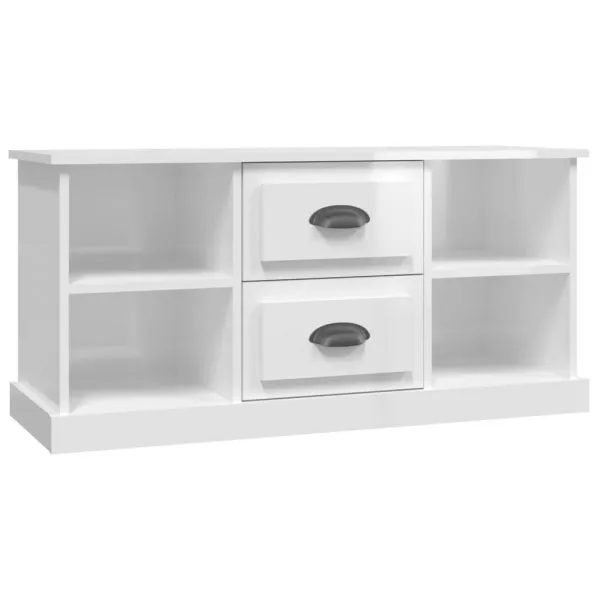 Comodă TV, alb extralucios, 99,5×35,5×48 cm, lemn prelucrat
